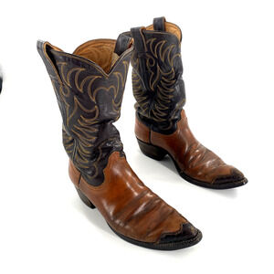 Hyer Vintage Two Tone Western Cowboy Boots‎ Mens Brown Sz 9 Pointed Toe Wingtip
